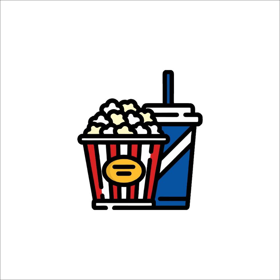 A movie theater icon with popcorn and a drink vector
