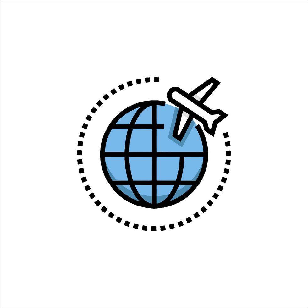 Airplane flying around the globe icon vector