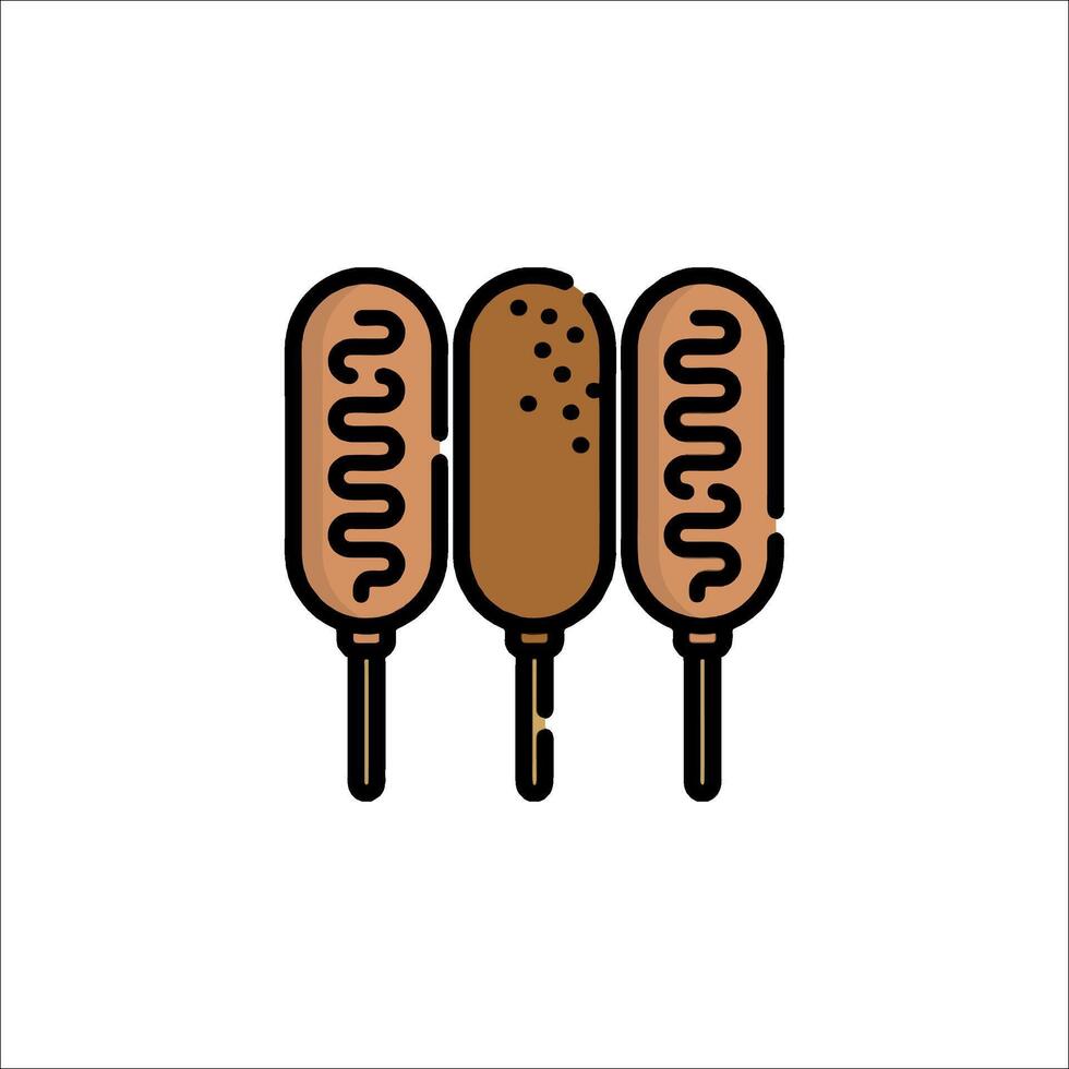 Three hot dogs on a stick with a brown outline vector
