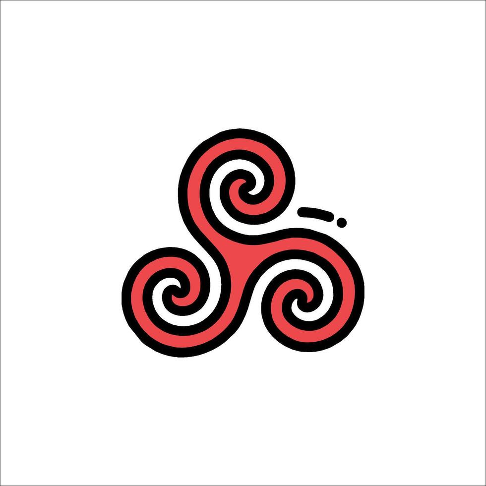 A red and black logo with a spiral design vector