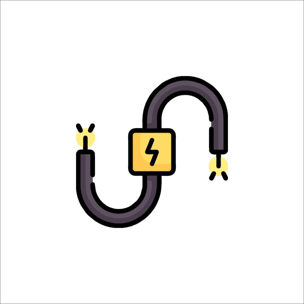 A yellow and black electrical wire with a lightning bolt vector