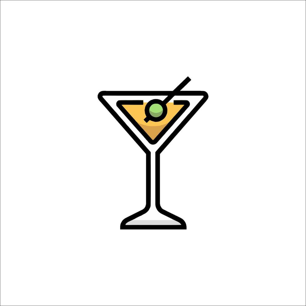 A martini glass with a green olive on top vector