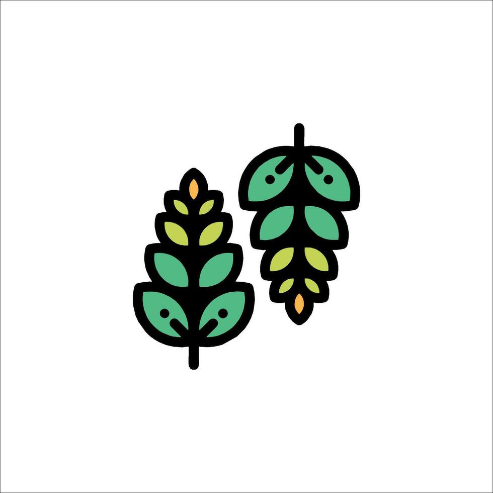 Two leaves on a white background with a black outline vector