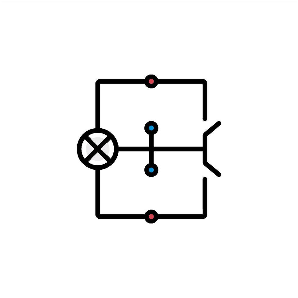 A circuit diagram with a red cross and a blue dot vector