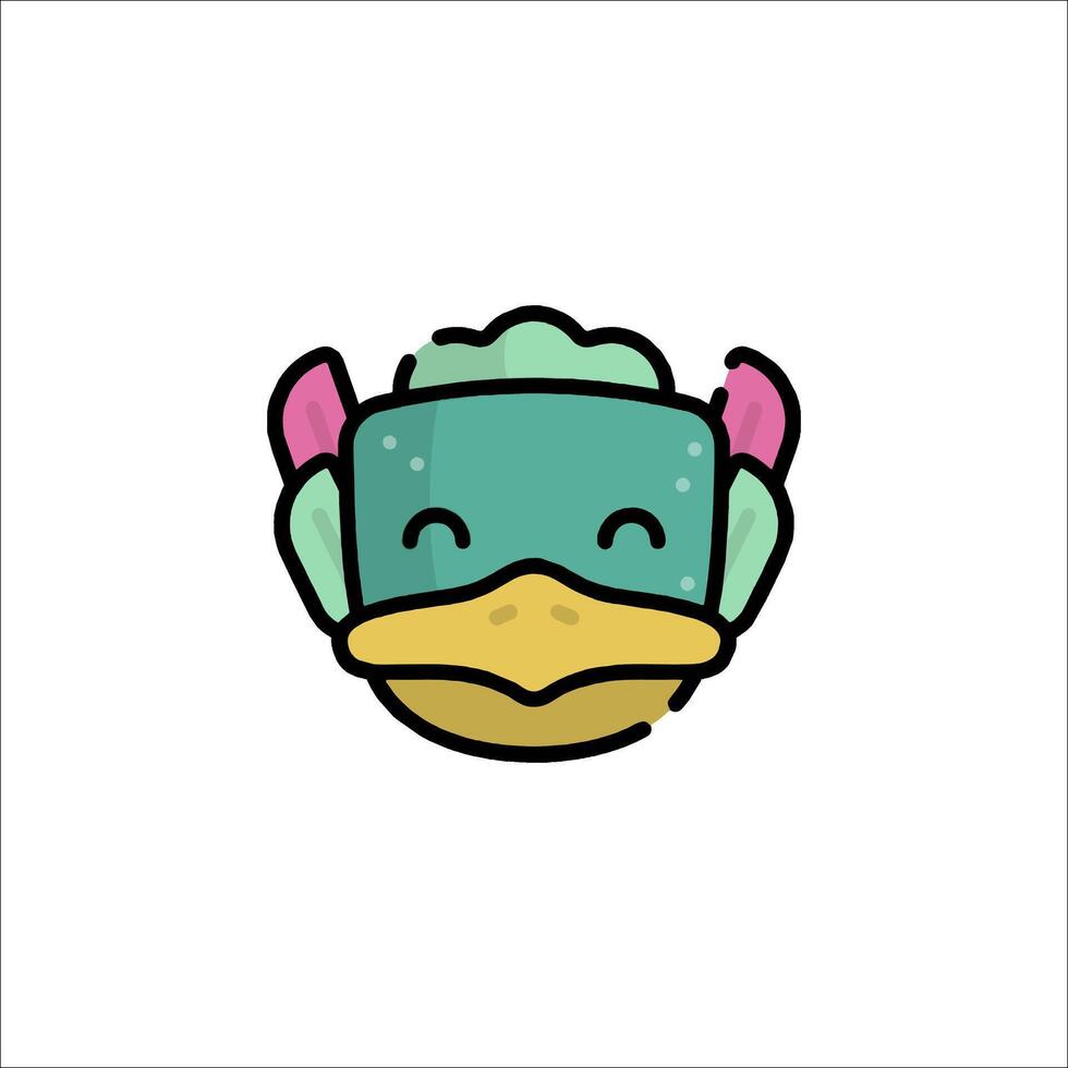 A cartoon duck with a green face and horns vector
