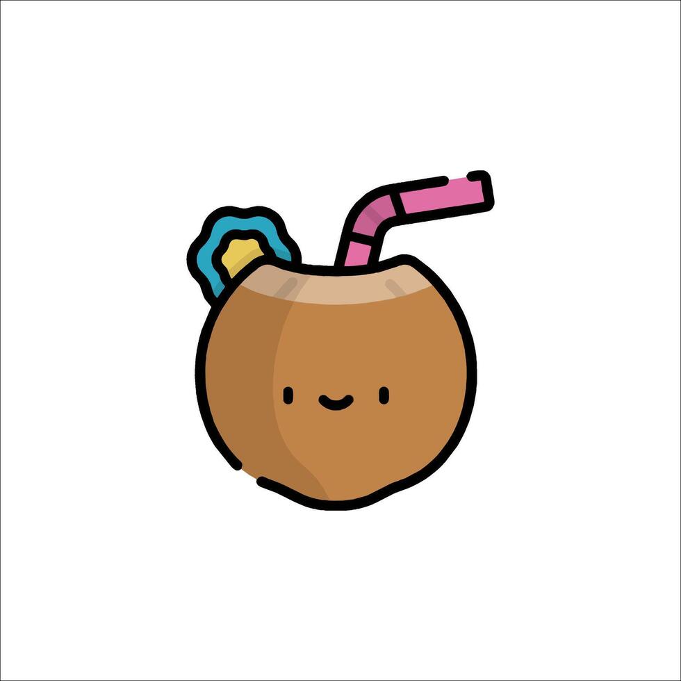 Coconut drink with straw and straw vector