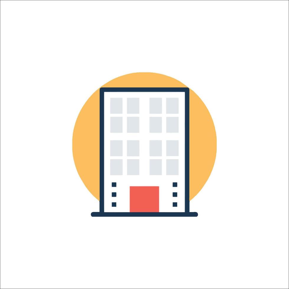 A building icon with a red door vector