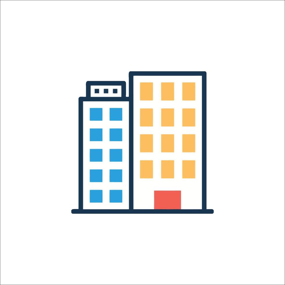 A building icon with a red door vector