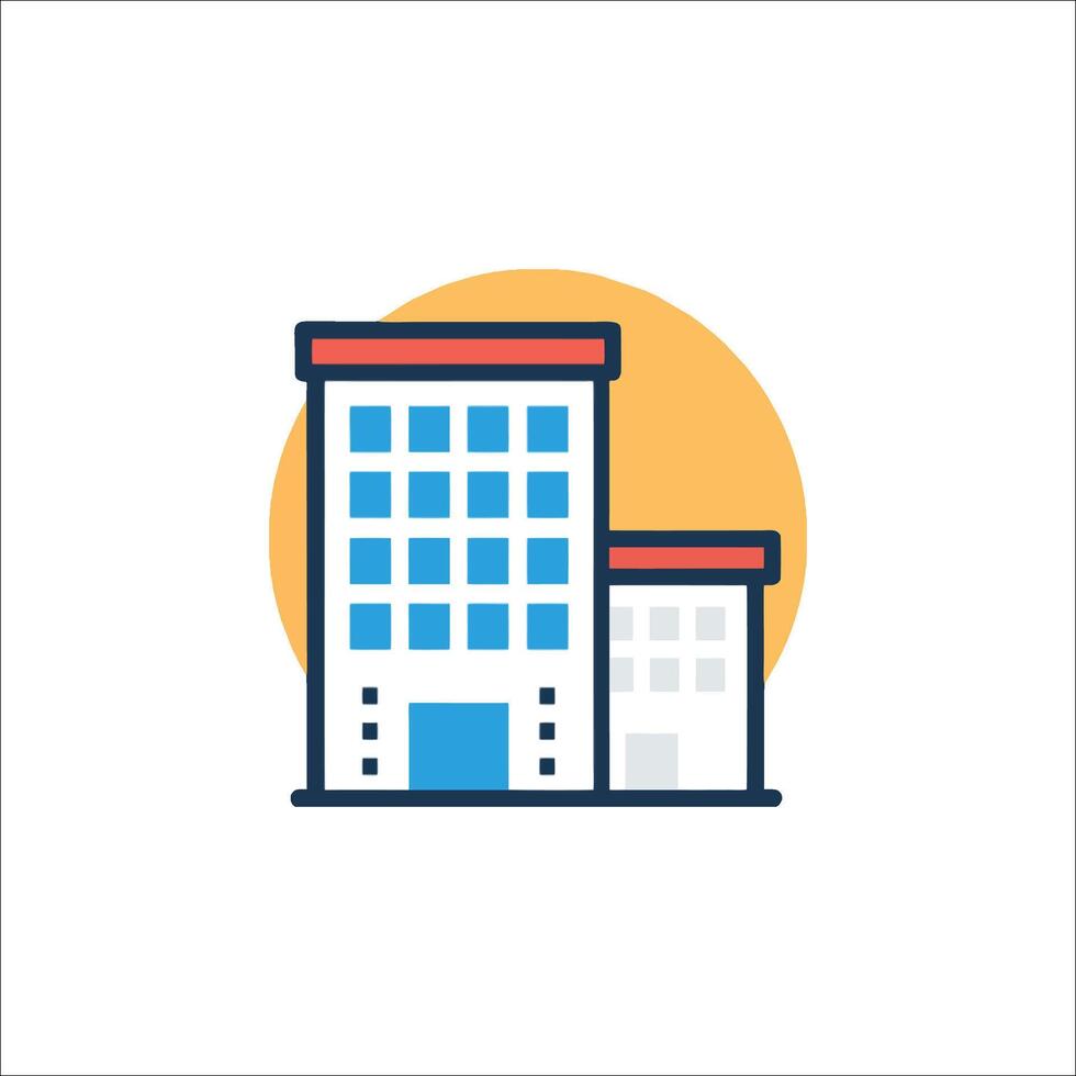 A building icon with a yellow circle vector