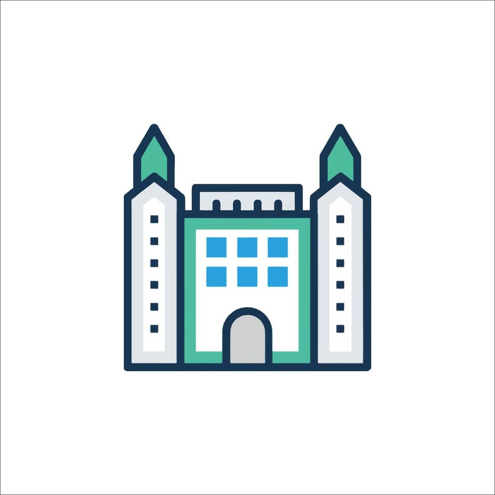 A building icon with a clock on it vector