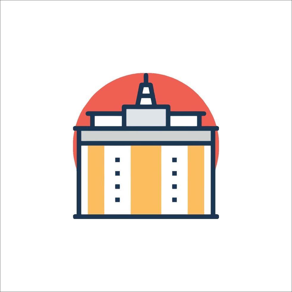 A building with a red sun in the background vector