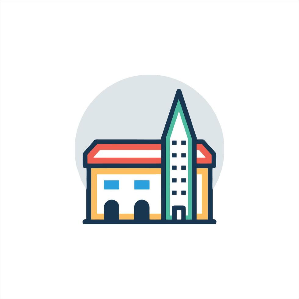 A church building icon with a clock tower vector