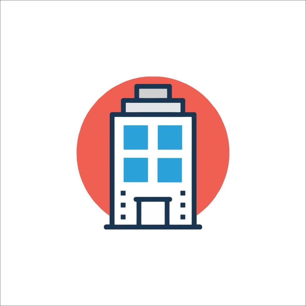 A building icon with a red circle vector