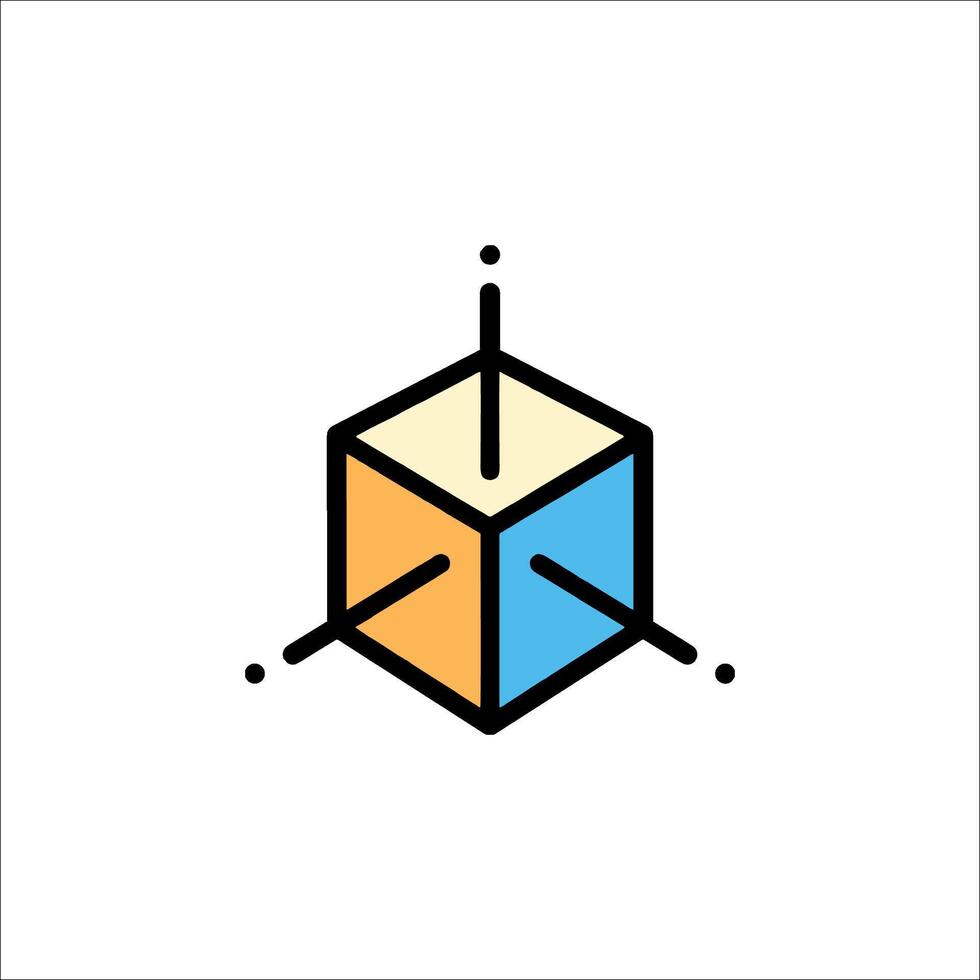 A cube with a blue and orange outline vector
