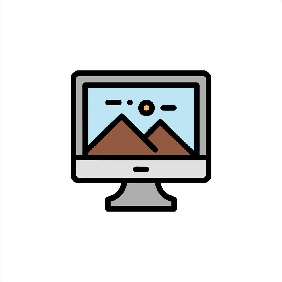 A computer monitor with mountains in the background vector