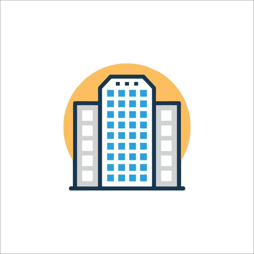 A building icon with a sun in the background vector