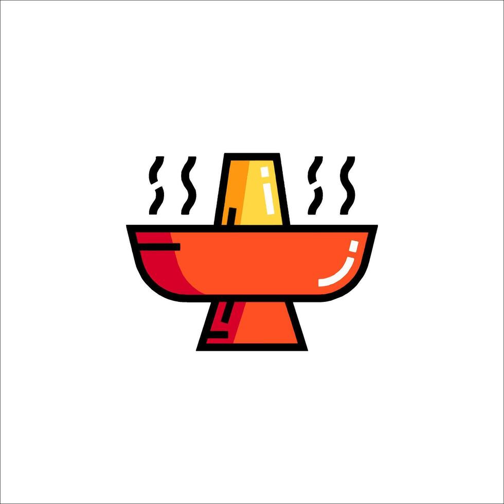 A red bowl with a hot pot on top vector