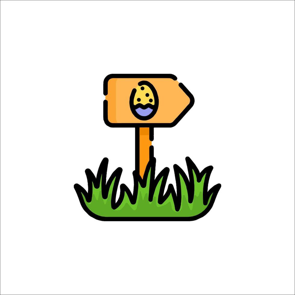 A sign with an egg on it in the grass vector