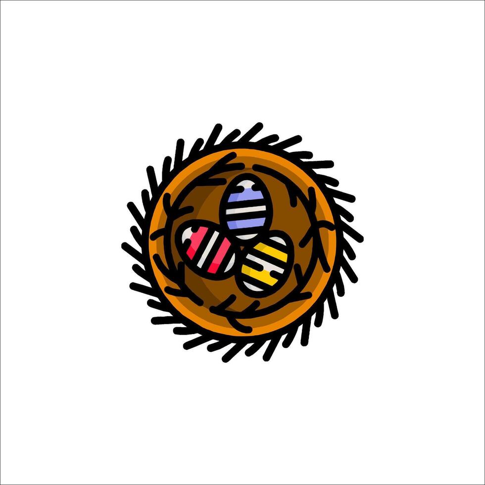 Easter eggs in a nest icon illustration vector
