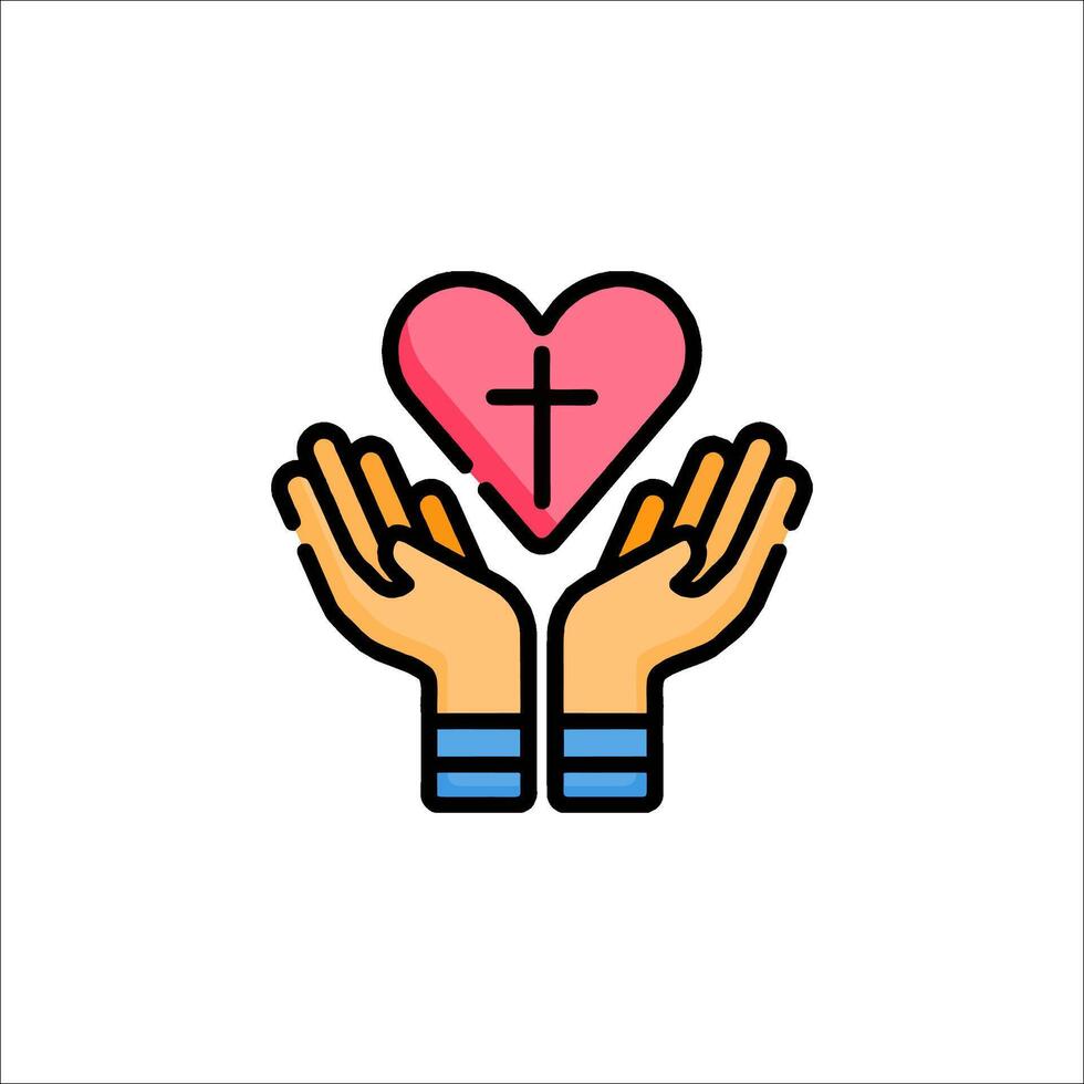 Hands holding a heart with a cross on it vector