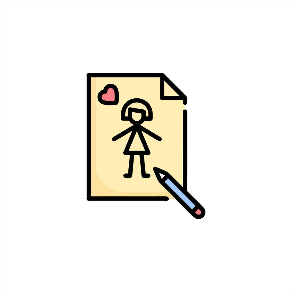 A child's drawing on a paper with a pencil vector