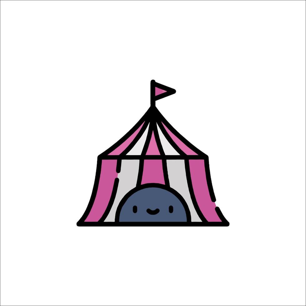 A cartoon tent with a pink and white background vector