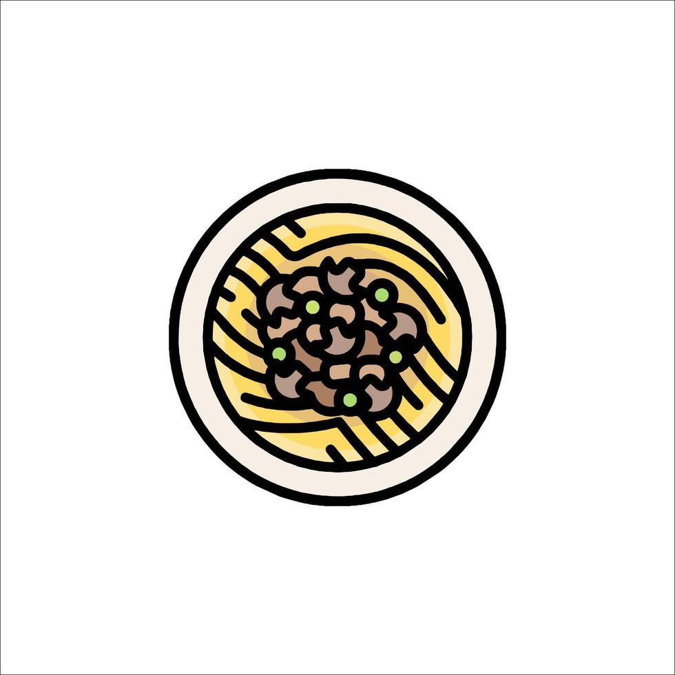 A bowl of noodles with meat and vegetables vector