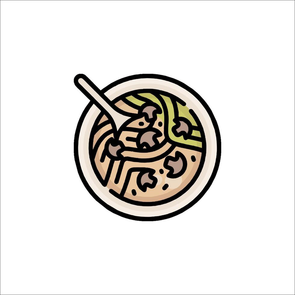 A bowl of noodles with a spoon in it vector
