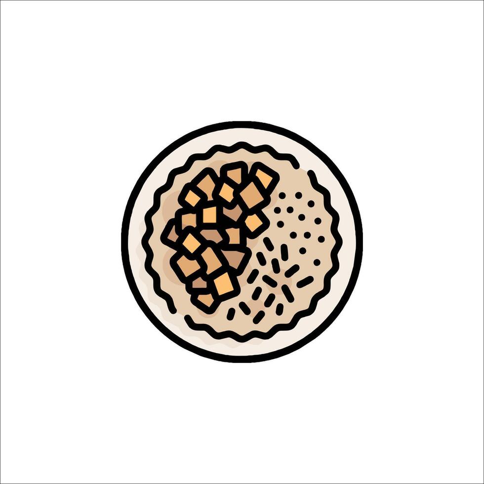 A bowl of rice with a piece of meat on top vector