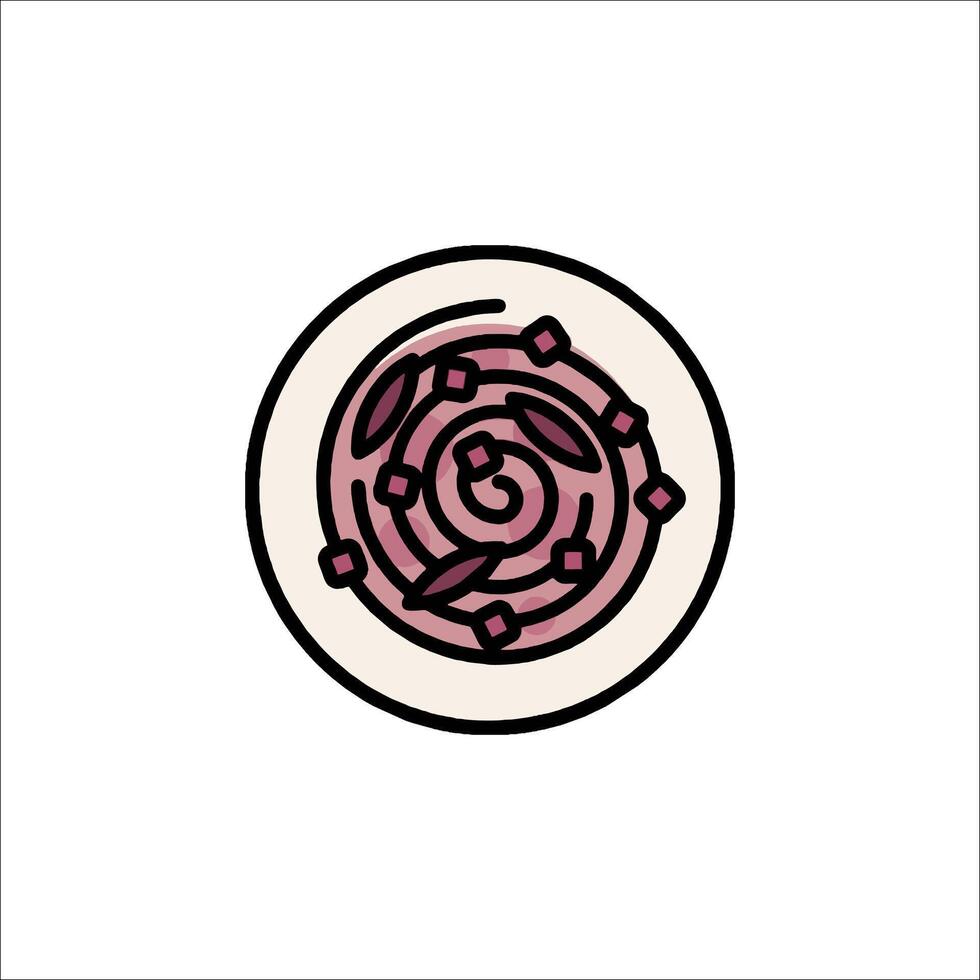 A pink and white plate with a spiral on it vector