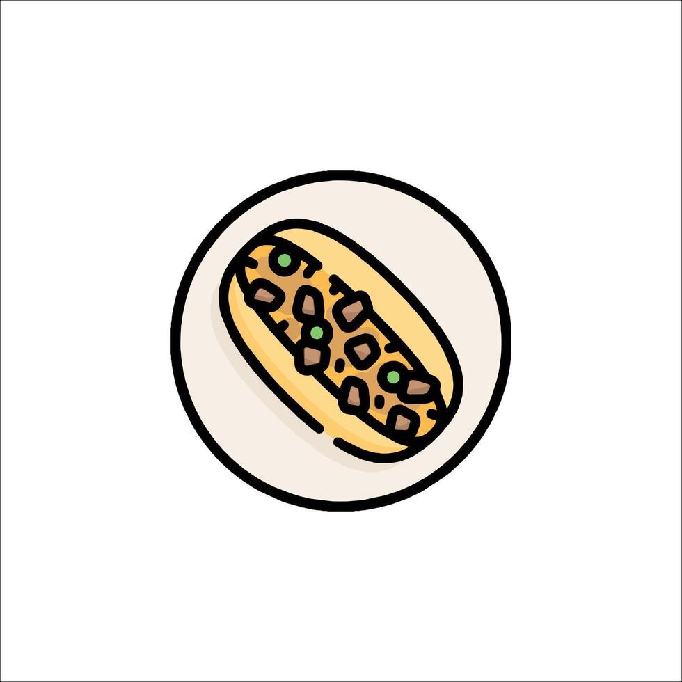 A hot dog on a plate with a green pepper vector
