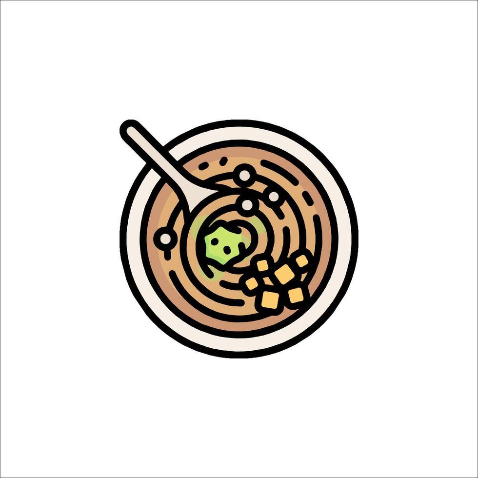 A bowl of ramen with a spoon in it vector