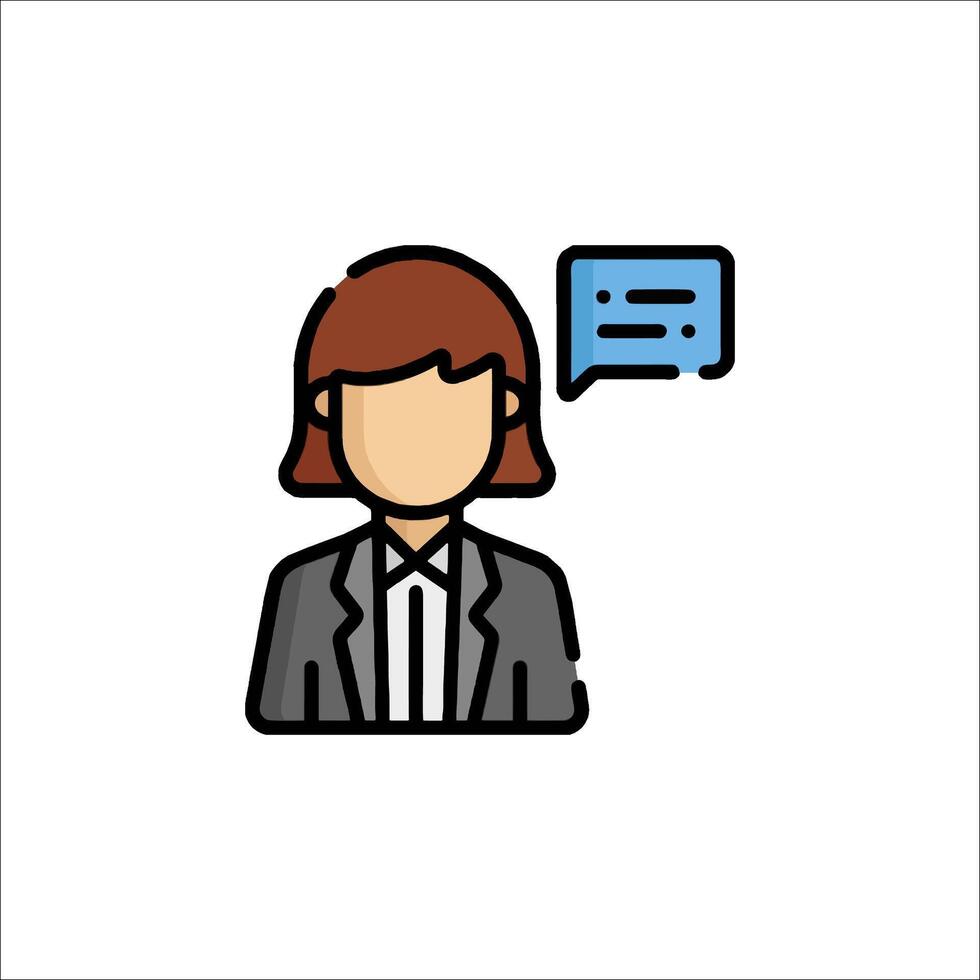 A woman in a suit and tie talking to a chat bubble vector