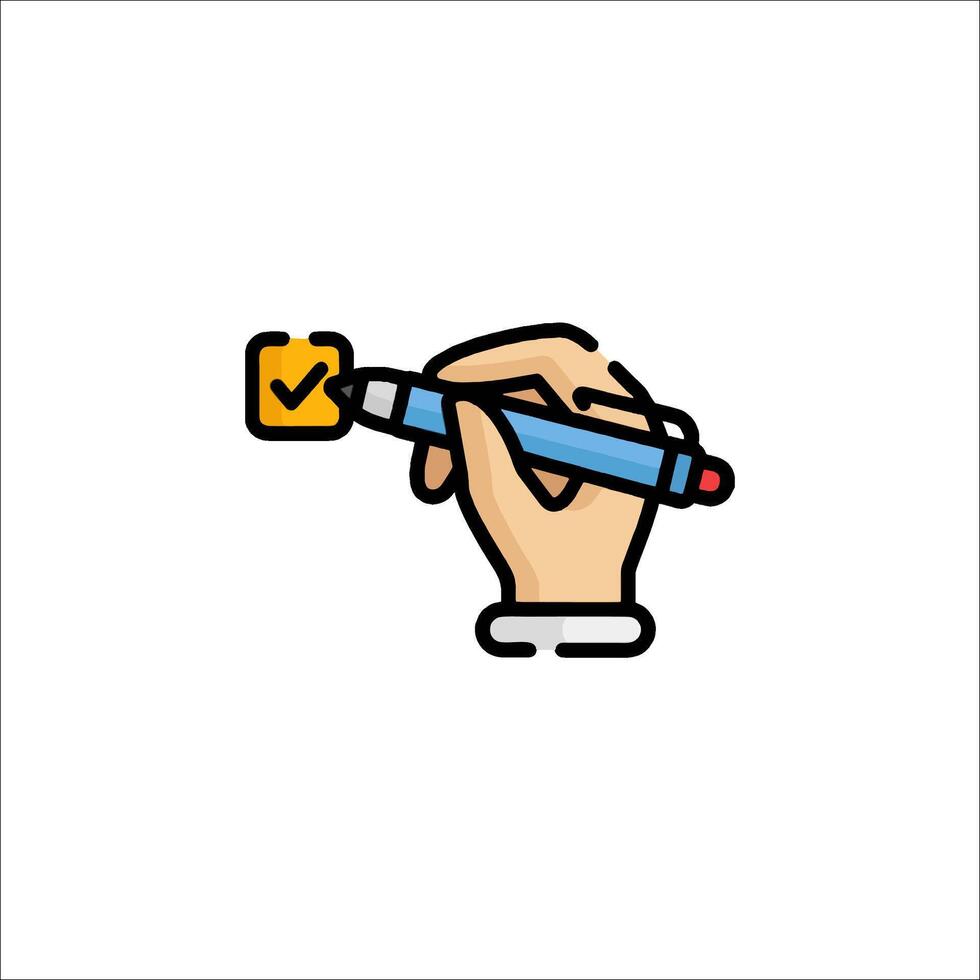 A hand holding a pencil and a check mark vector