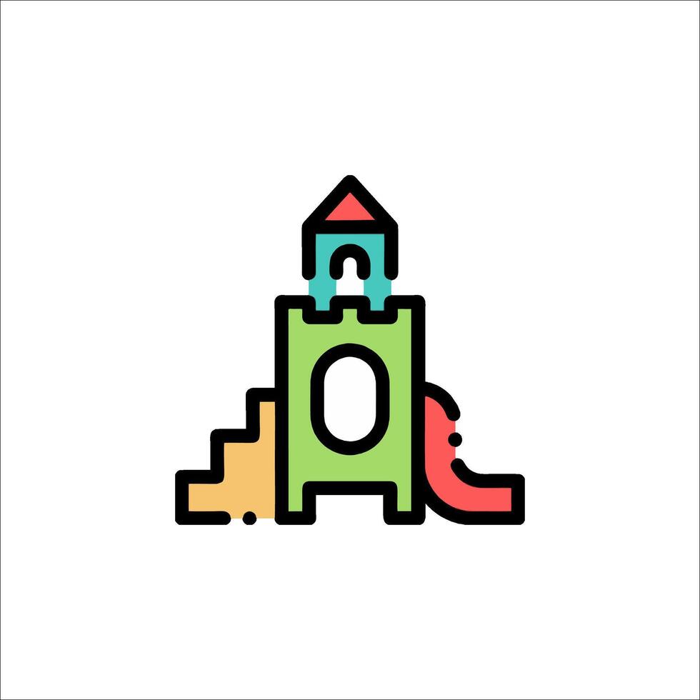 A colorful castle icon with a slide vector