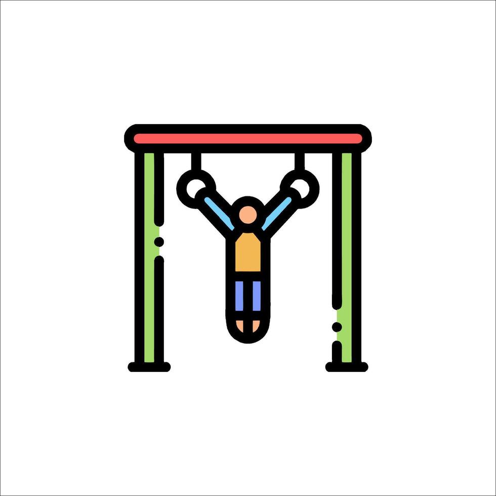 A man hanging from a swing on a playground vector