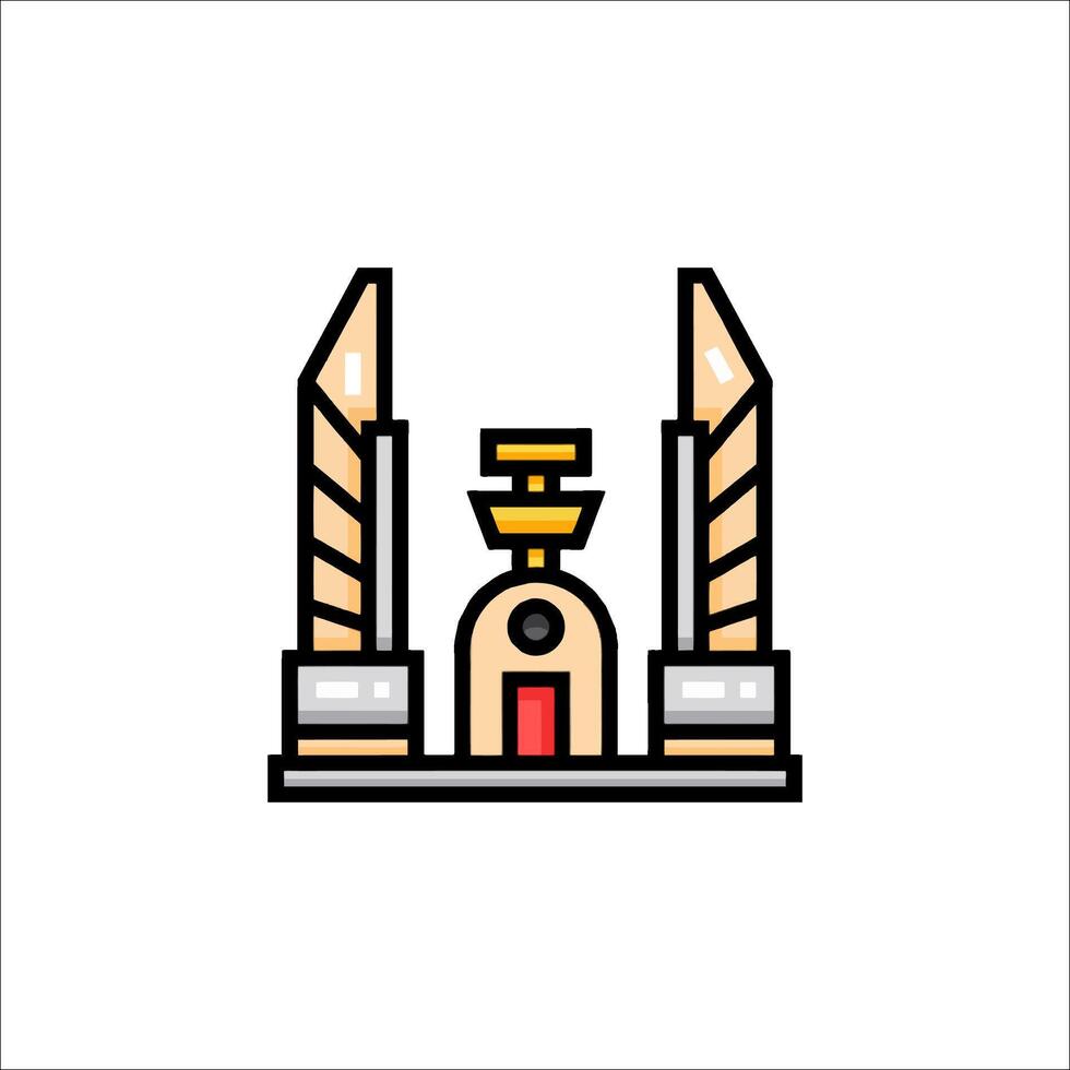 A temple icon with two pillars and a golden door vector