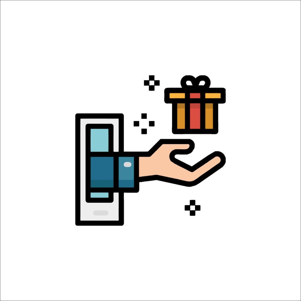 A hand holding a gift box and a phone vector