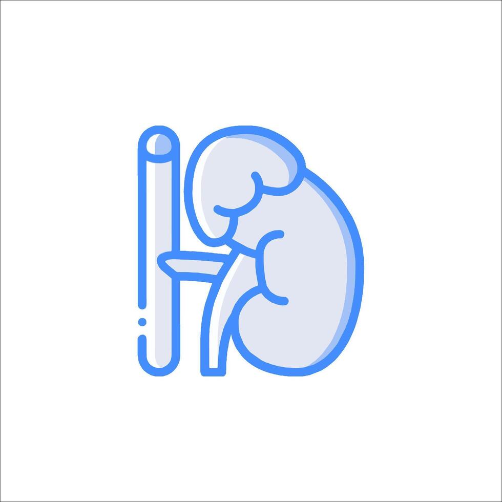 A blue line icon of a person holding a thermometer vector