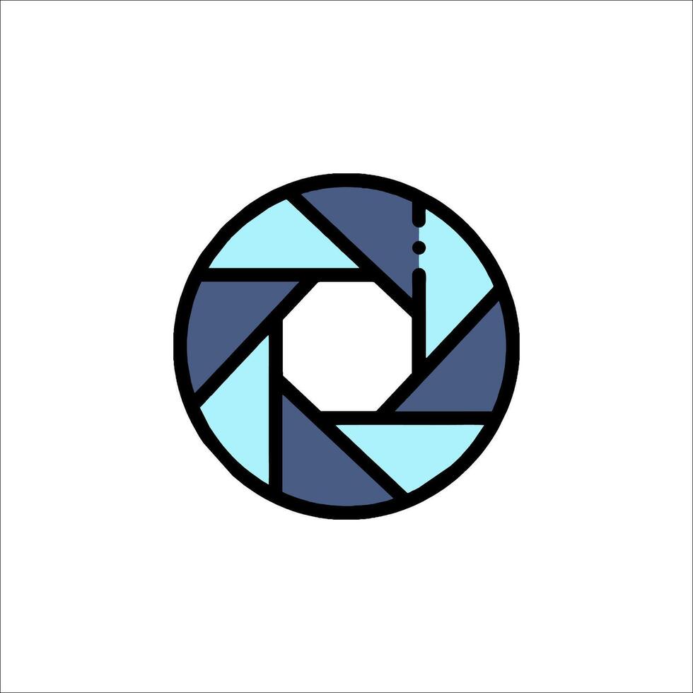A camera lens logo with a blue and black design vector