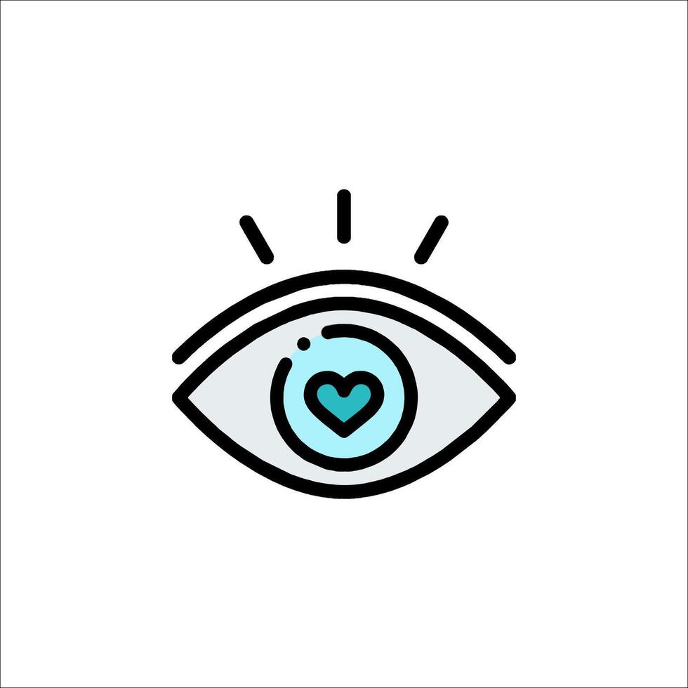 An eye with a heart in it, with a line drawing of it vector
