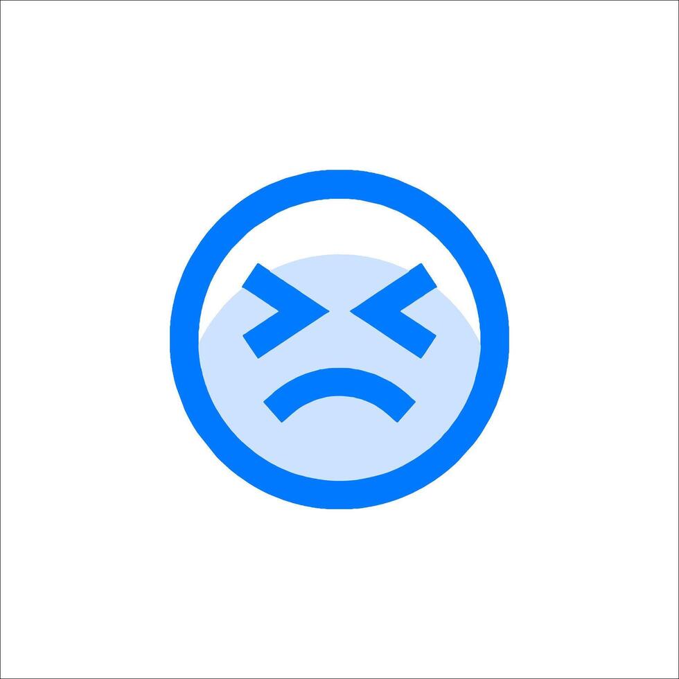 A blue and white icon with an angry face vector