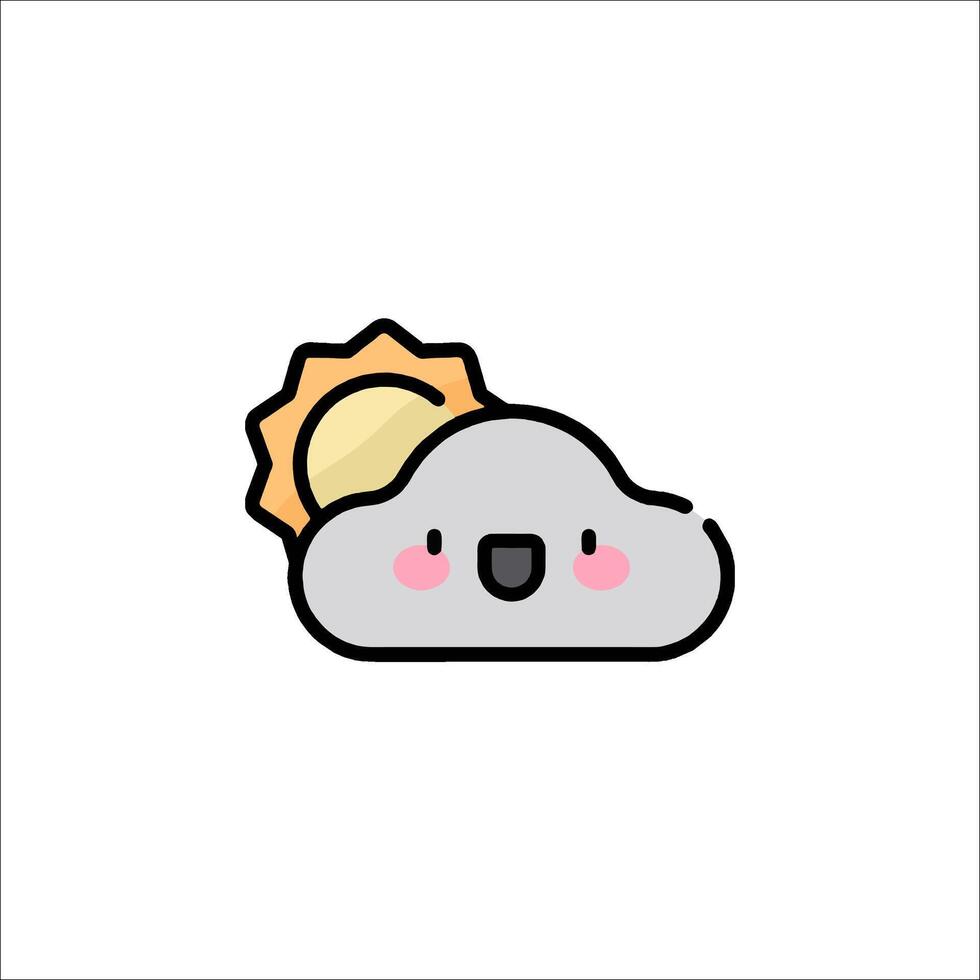 A cartoon cloud with a sun behind it vector