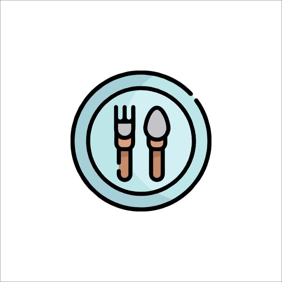 A fork and spoon icon in a circle vector