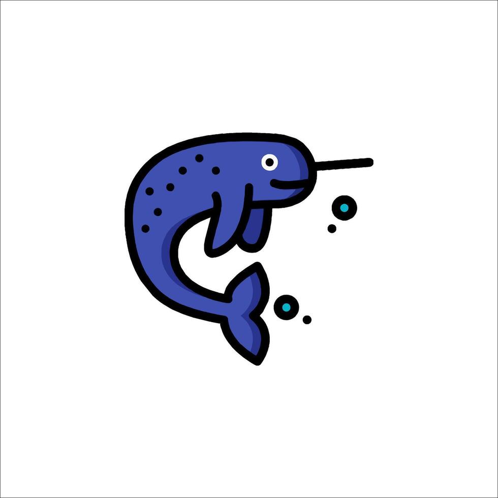 A narwhal fish with a blue nose and a blue tail vector