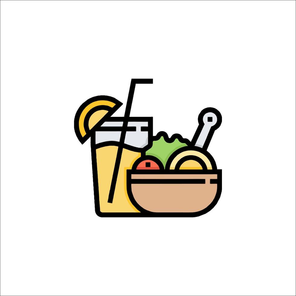 A salad and a drink icon with a bowl and a knife vector