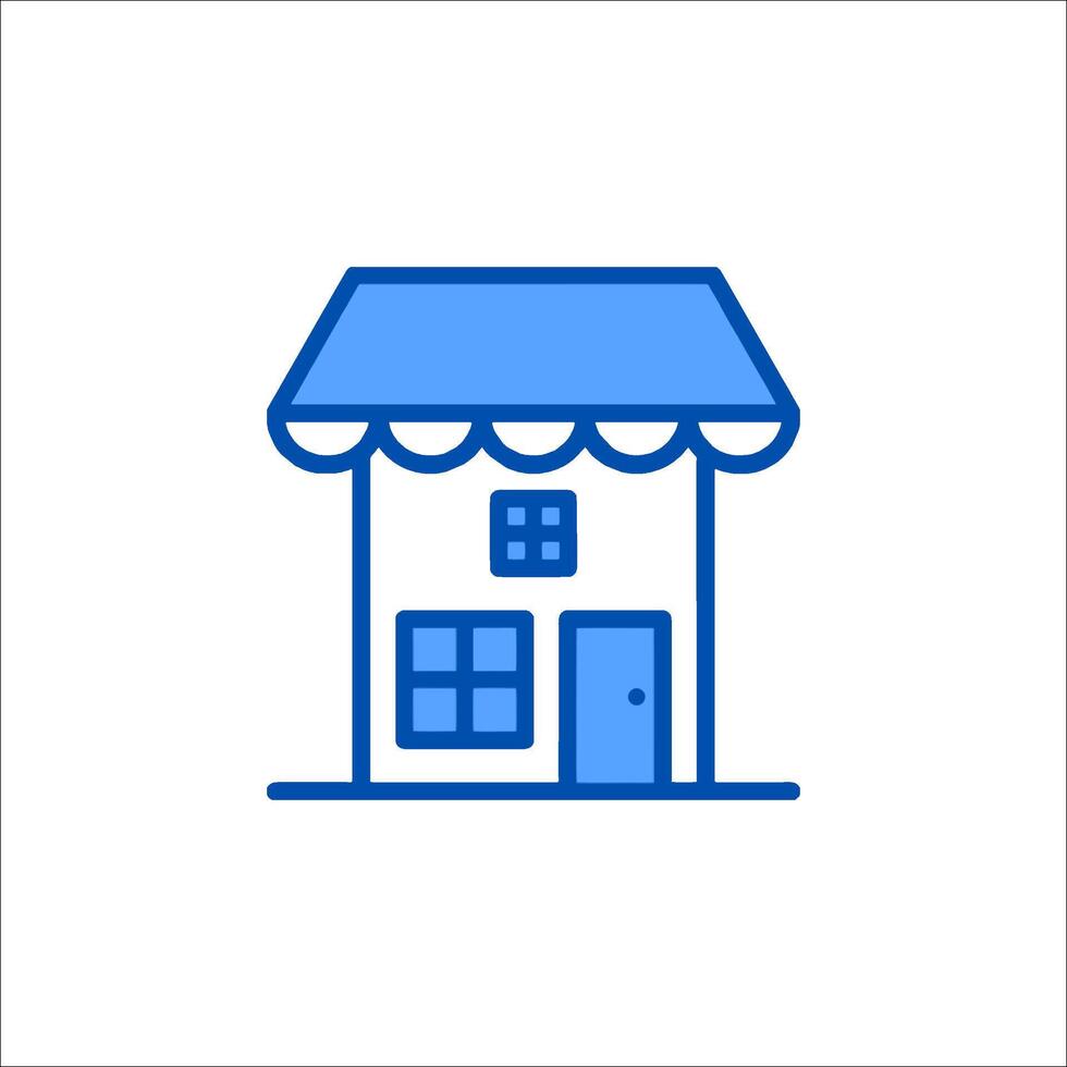 A blue icon of a small store building vector