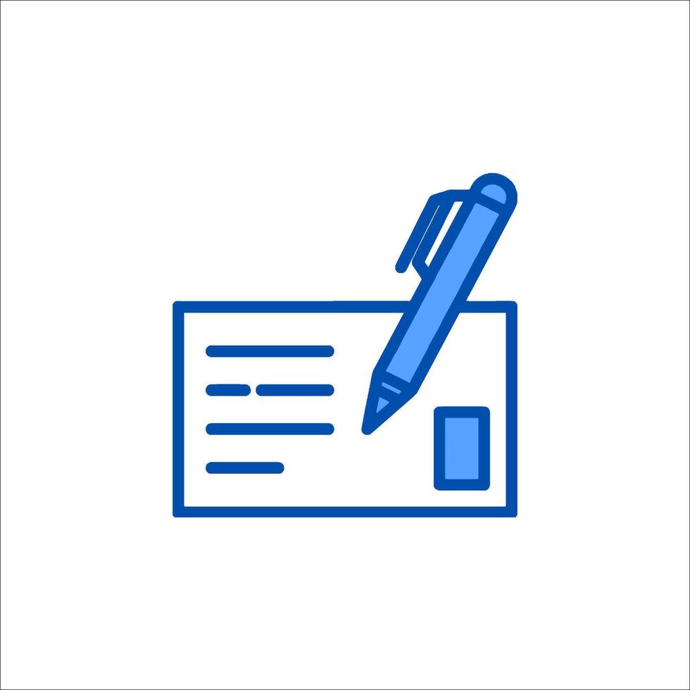 A blue pen and paper icon on a white background vector