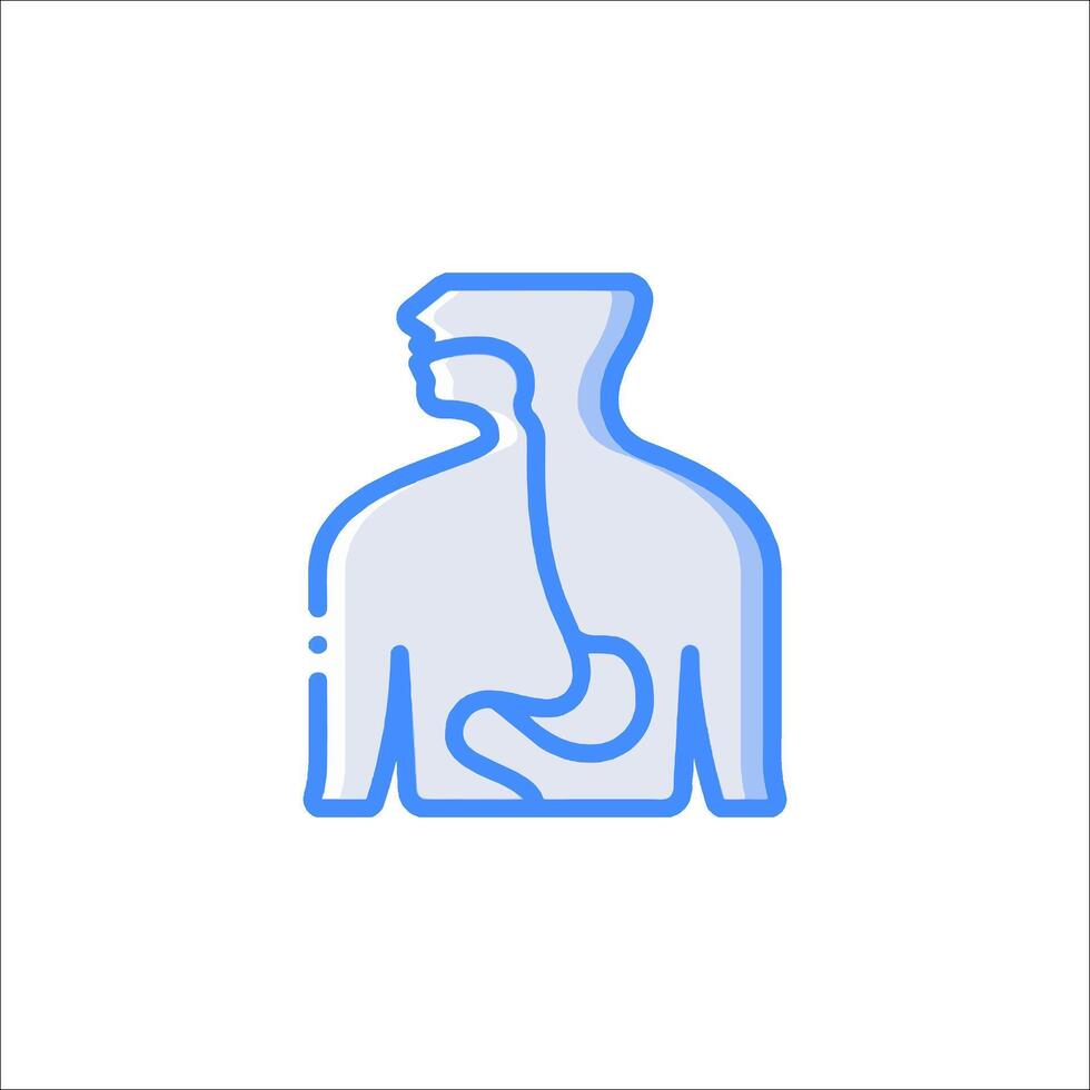 The stomach is shown in a blue line icon vector