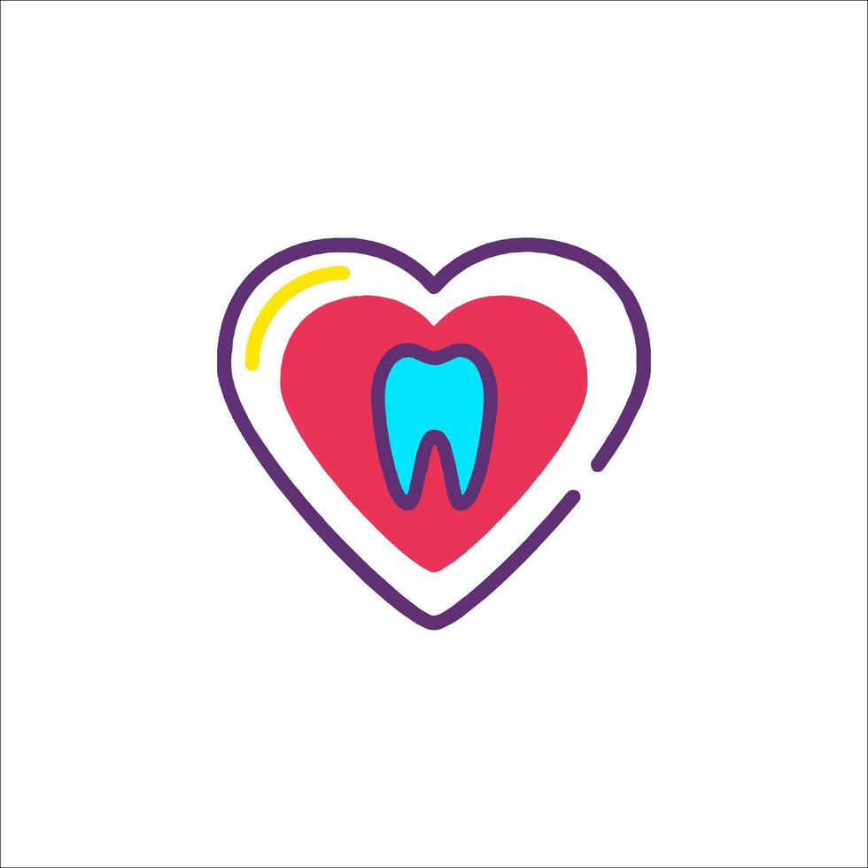 A tooth in a heart shape with a blue and pink outline vector